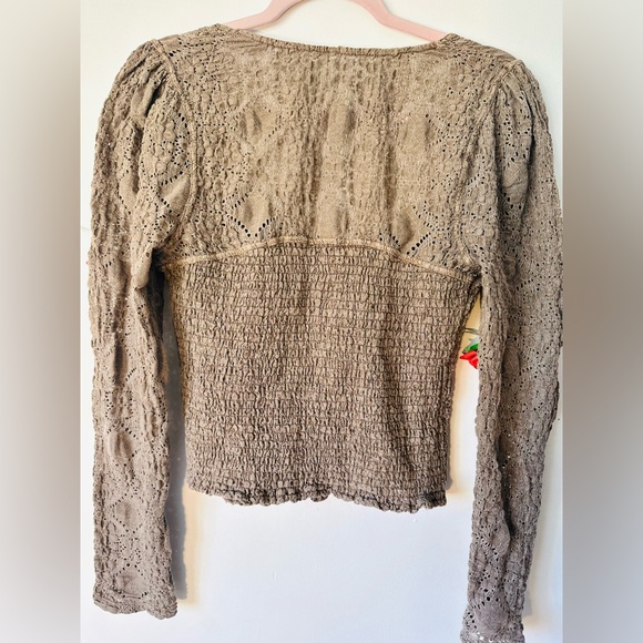 Free People Confection Brown Taupe Long Sleeve Blouse Top L - Picture 7 of 7